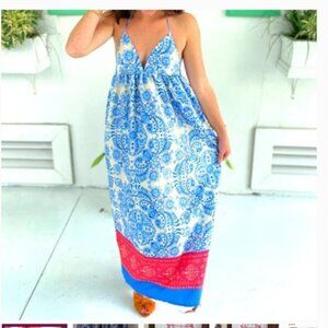 COPY - Zara Printed Linen Blend Maxi  Dress Strappy Sz XXL very pretty  EUC